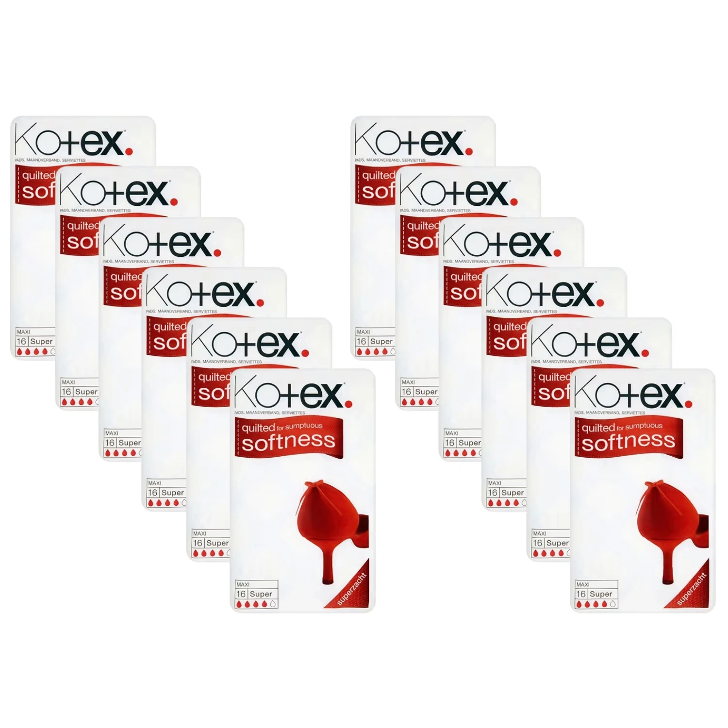 Kotex Maxi Super Pads 16 Count (Pack of 12)