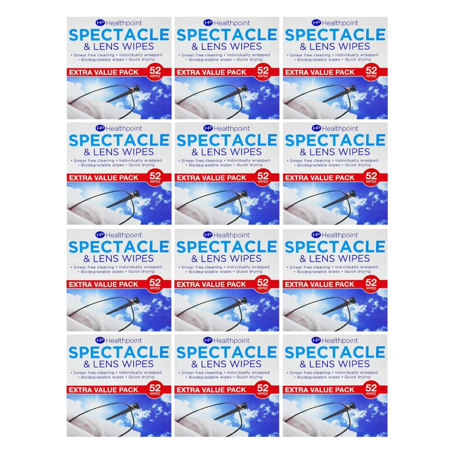 Healthpoint Spectacle & Lens Cleaning Wipes 52 Count (Pack of 12)