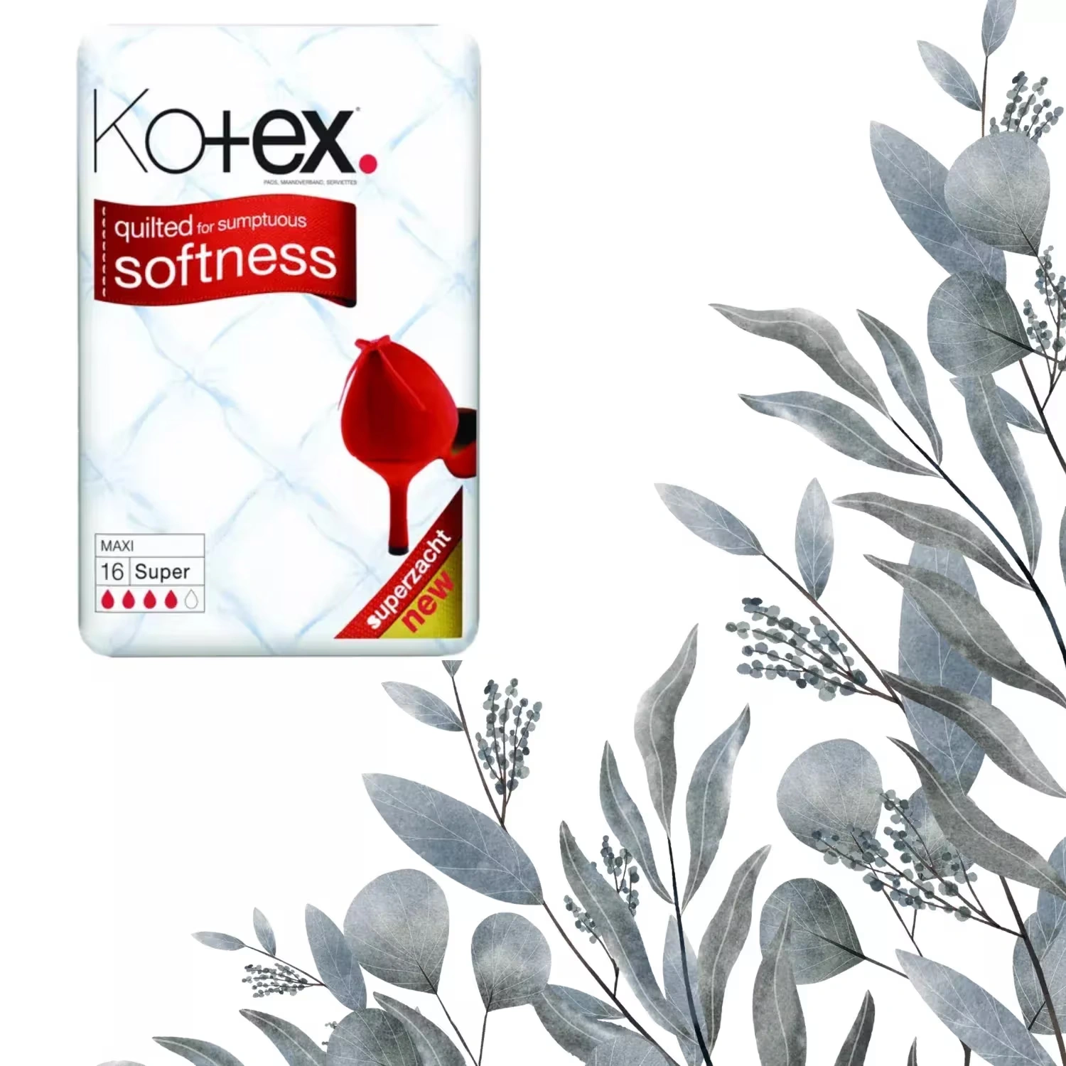Kotex Maxi Super Pads 16 Count (Pack of 12)