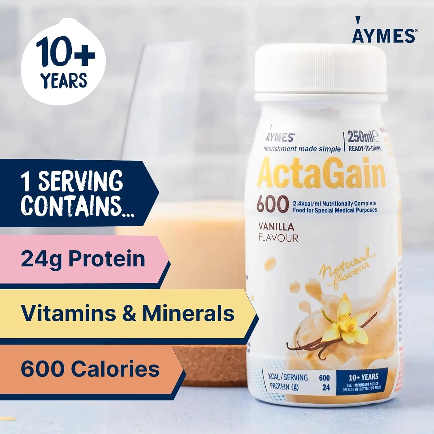 Aymes Actagain 600 Vanilla Singles 250ml x 6 Packs