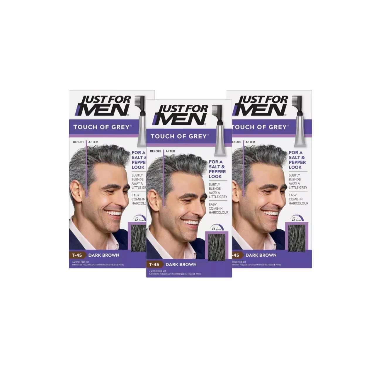 Just For Men Touch of Grey Hair Dye Dark Brown T-45 (3 Pack)