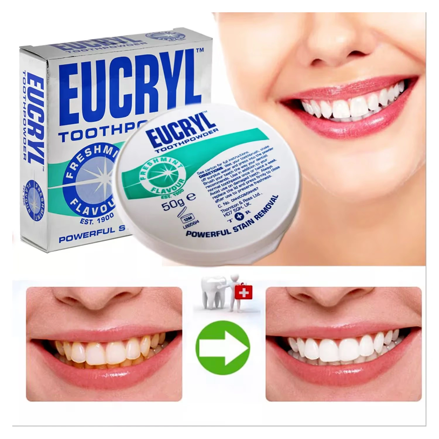 Eucryl Smokers Freshmint Toothpowder 50G X 4 Packs