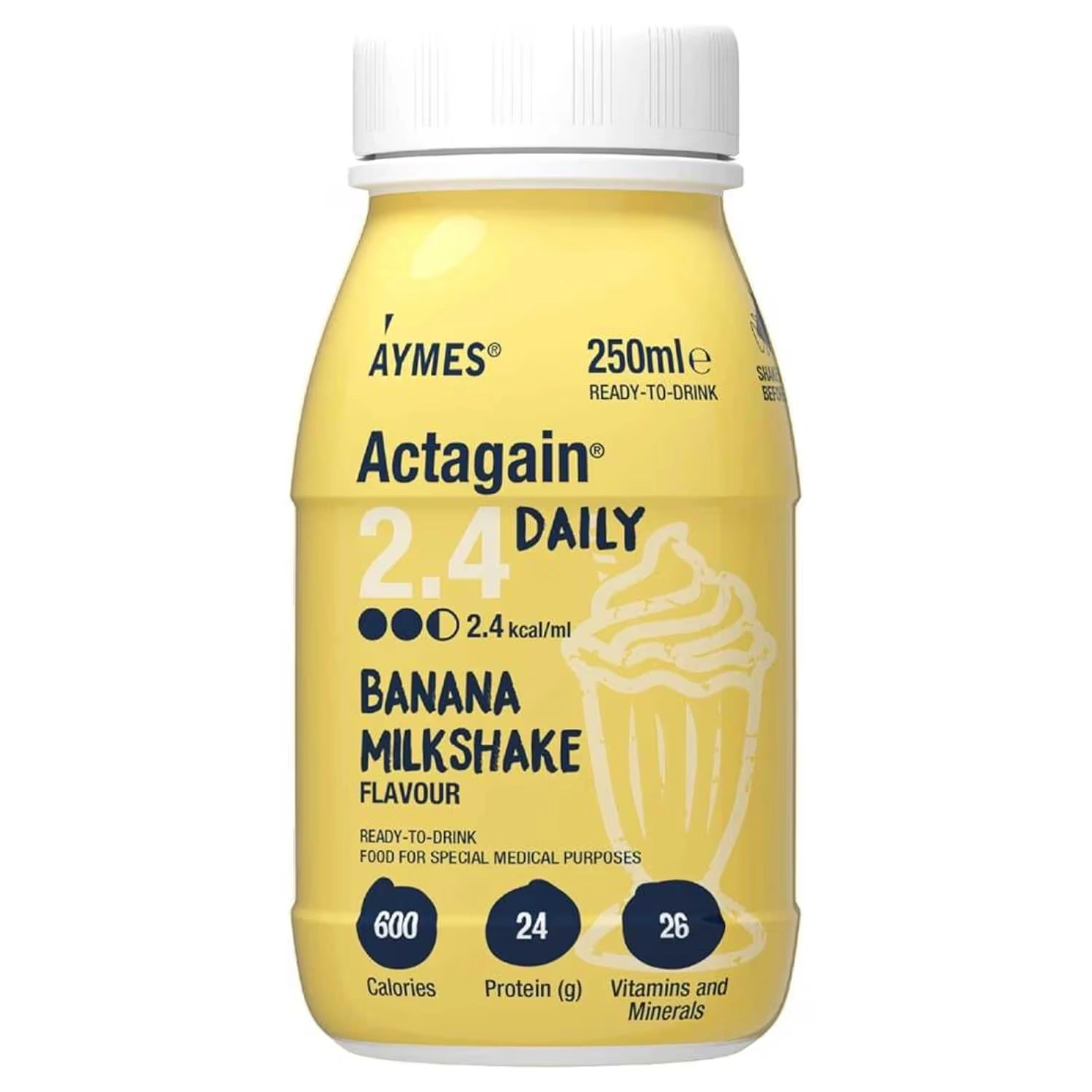 Aymes Actagain 2.4 Daily Banana Milkshake 250ml x 6 Packs