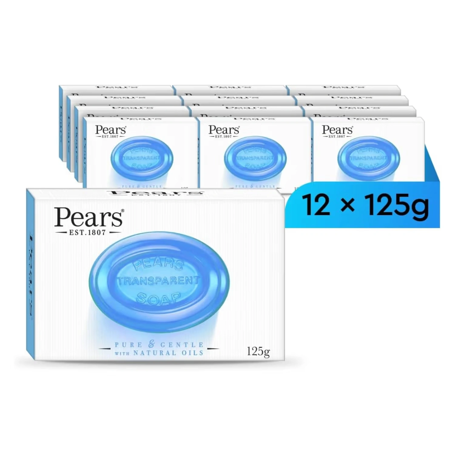 Pears Transparent Bar Soap Blue Mint 125g x 12 Packs