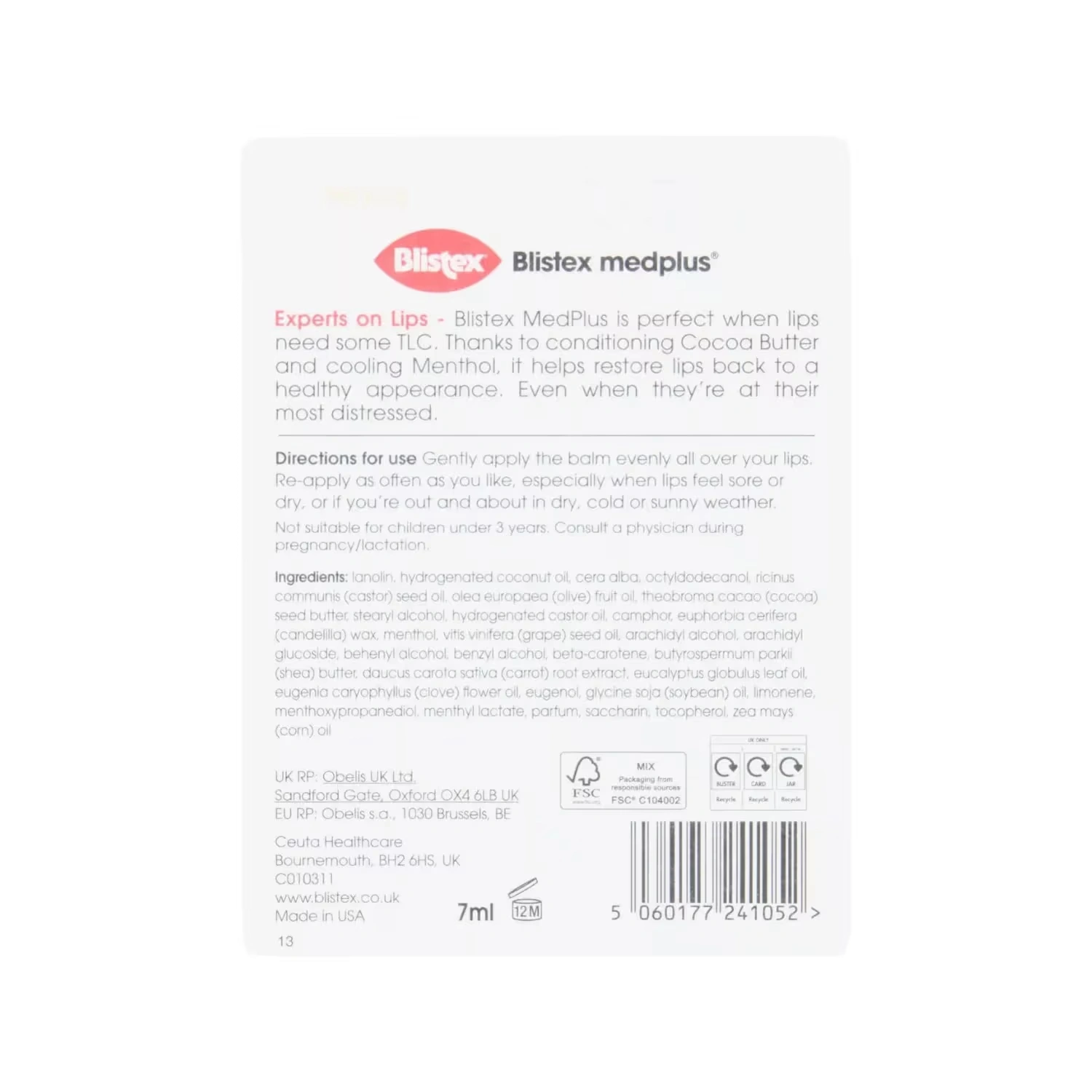 Blistex MedPlus Lip Balm SPF15 Lip Repair 7ml x 5 Packs
