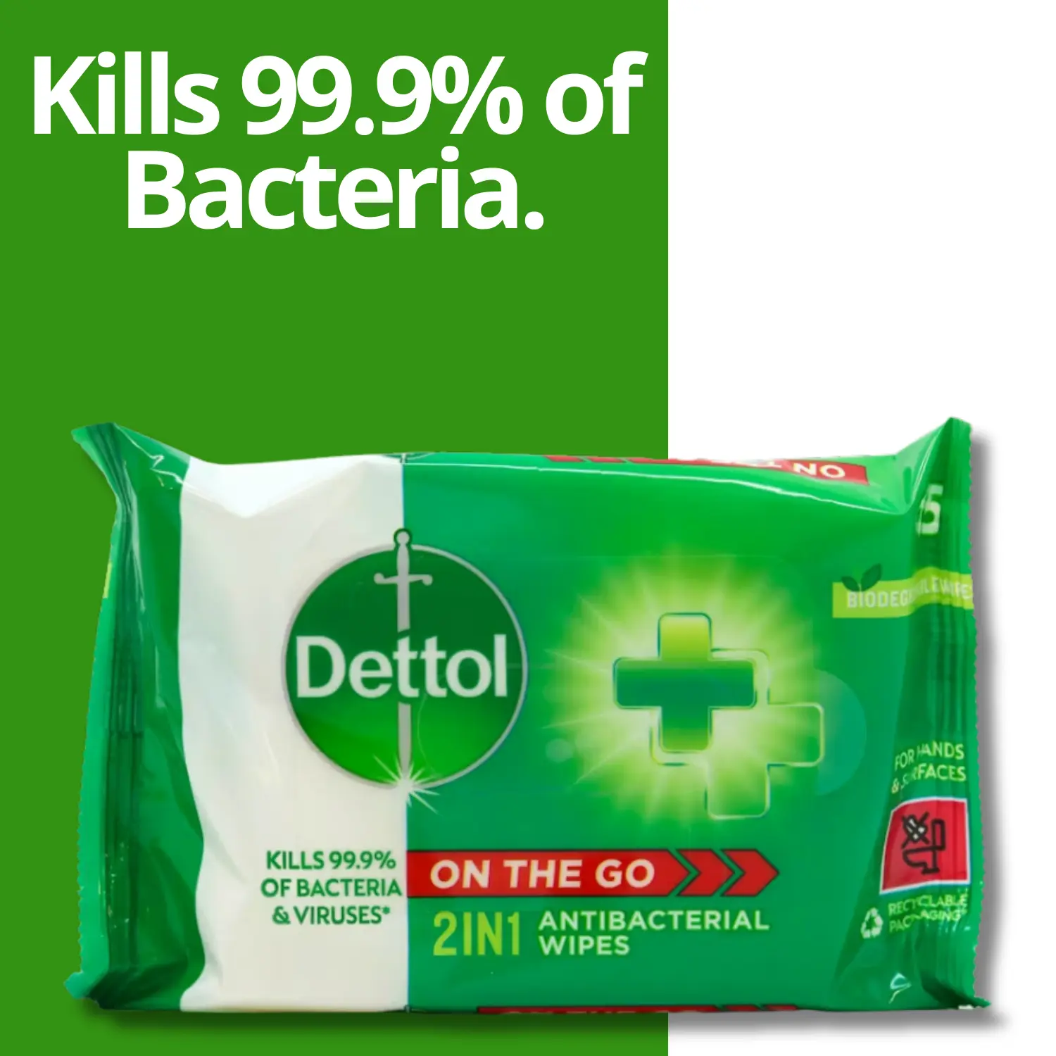 Dettol 2 in 1 Anti-Bacterial For Hands & Surfaces 15 Wipes
