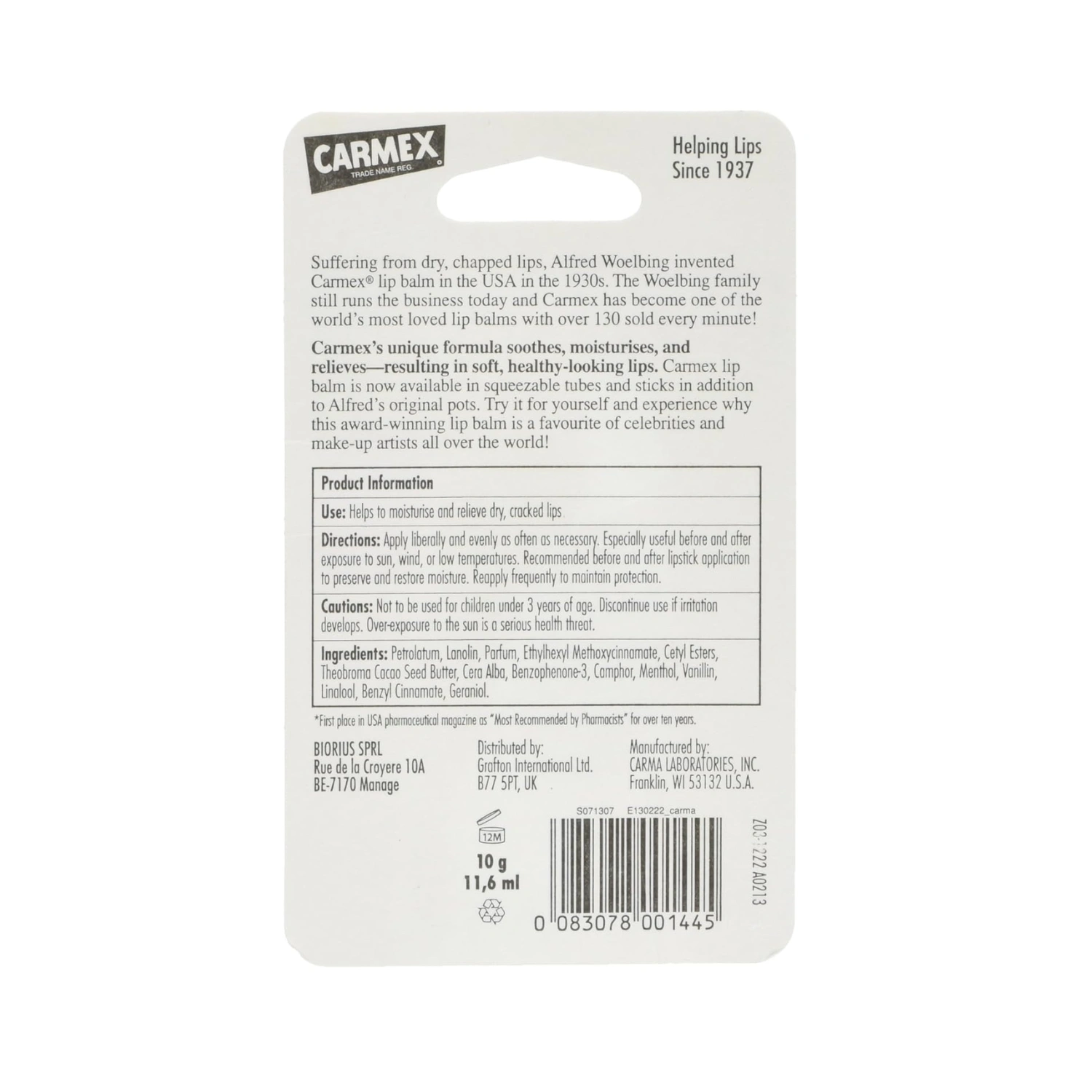 Carmex Moisturising Lip Balm Cherry Flavour SPF15 10g
