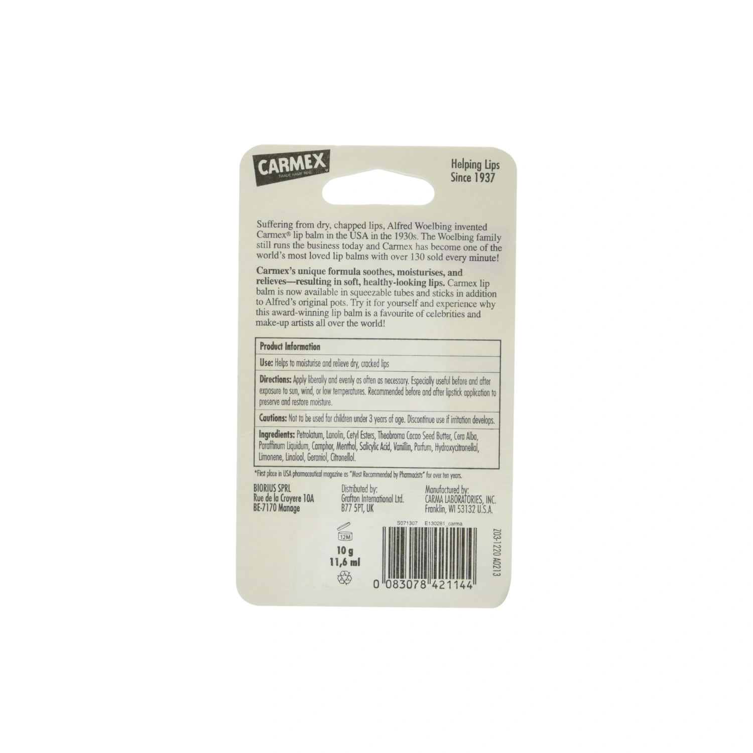 Carmex Moisturising Lip Balm, Classic, 10g