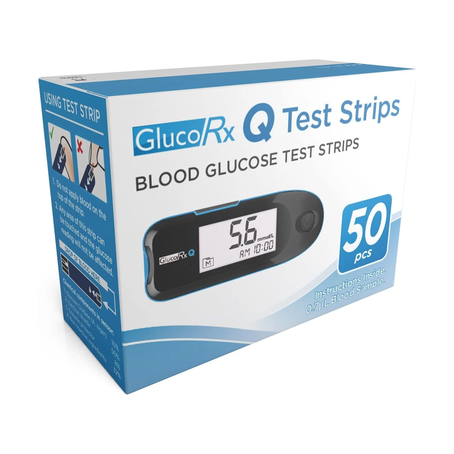 GlucoRx Q Blood Glucose Test Strips 50Count