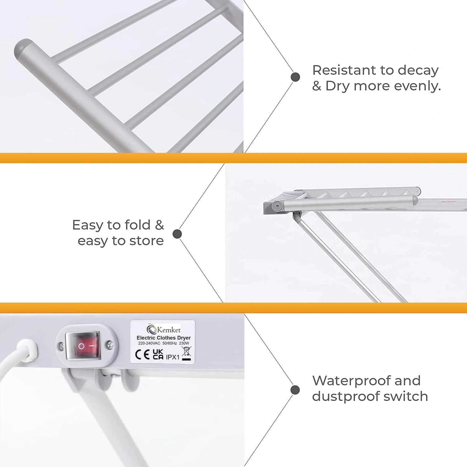Kemket Electric Heated Clothes Dryer Foldable & Adjustable Wet Laundry Airer for Indoor (Silver)