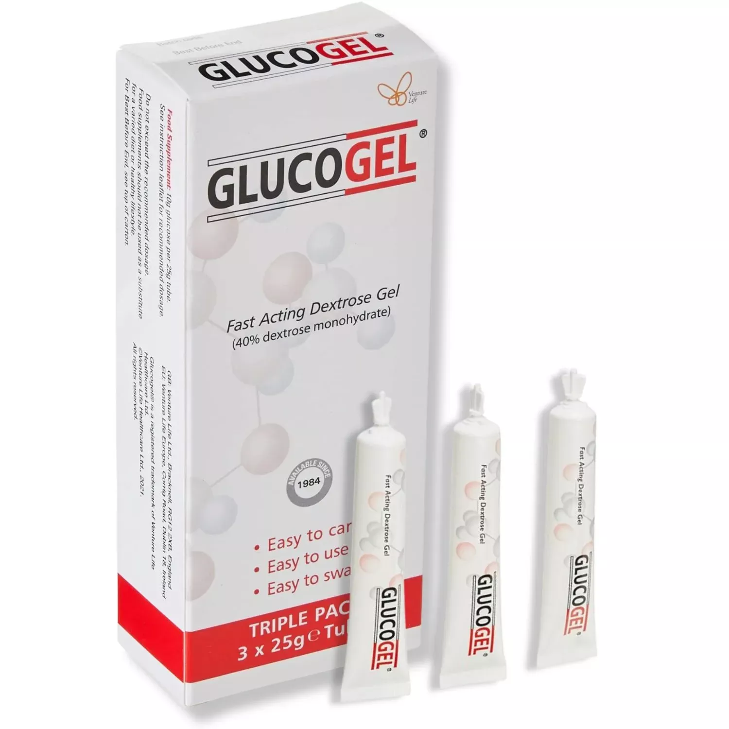 GlucoGel Fast-Acting Glucose Energy Gel Original Tubes 3X25g