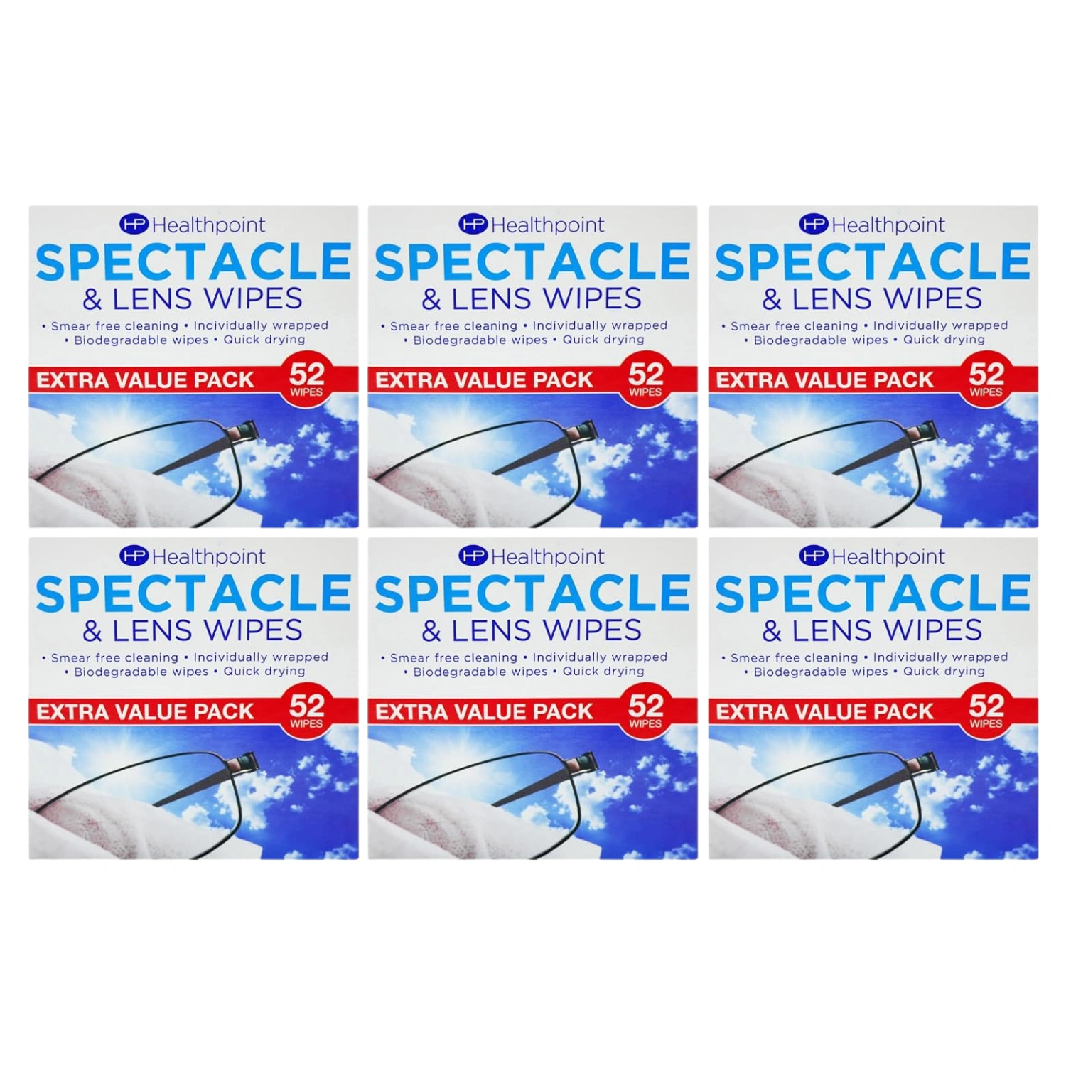 Healthpoint Spectacle and Lens Cleaning Wipes  6 x 52 Wipes