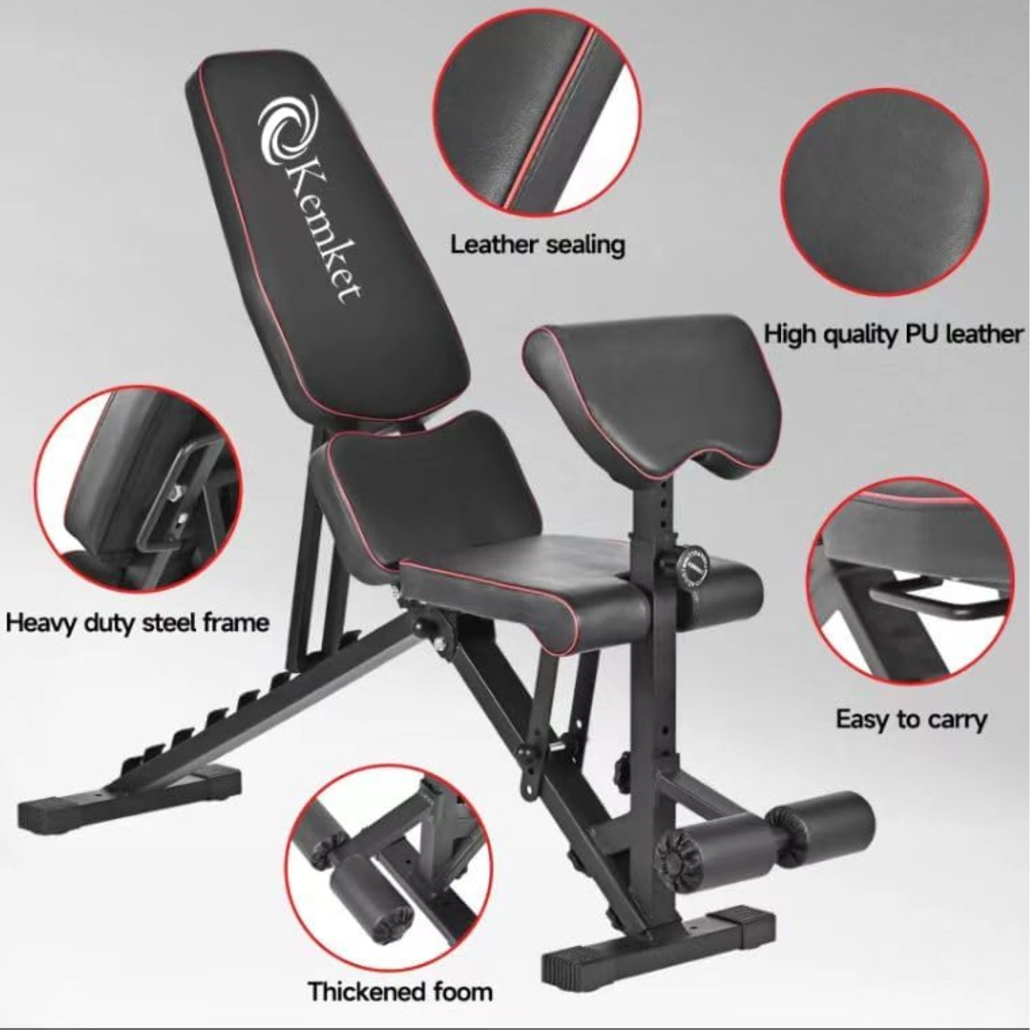 Kemket Adjustable Weight Bench for Full Body Workout, Foldable sit up Bench