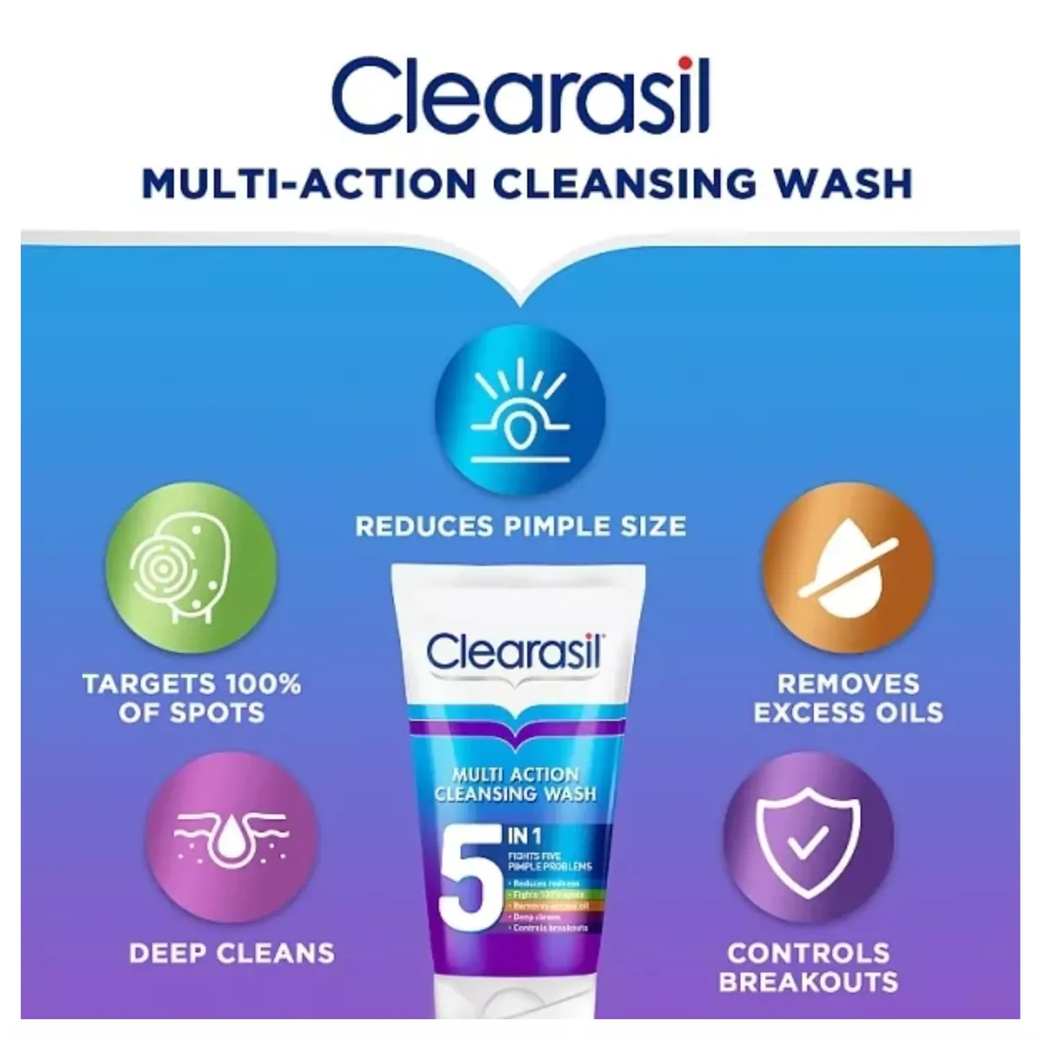 Clearasil 5 in 1 Multi-Action Acne Face Wash 150ml