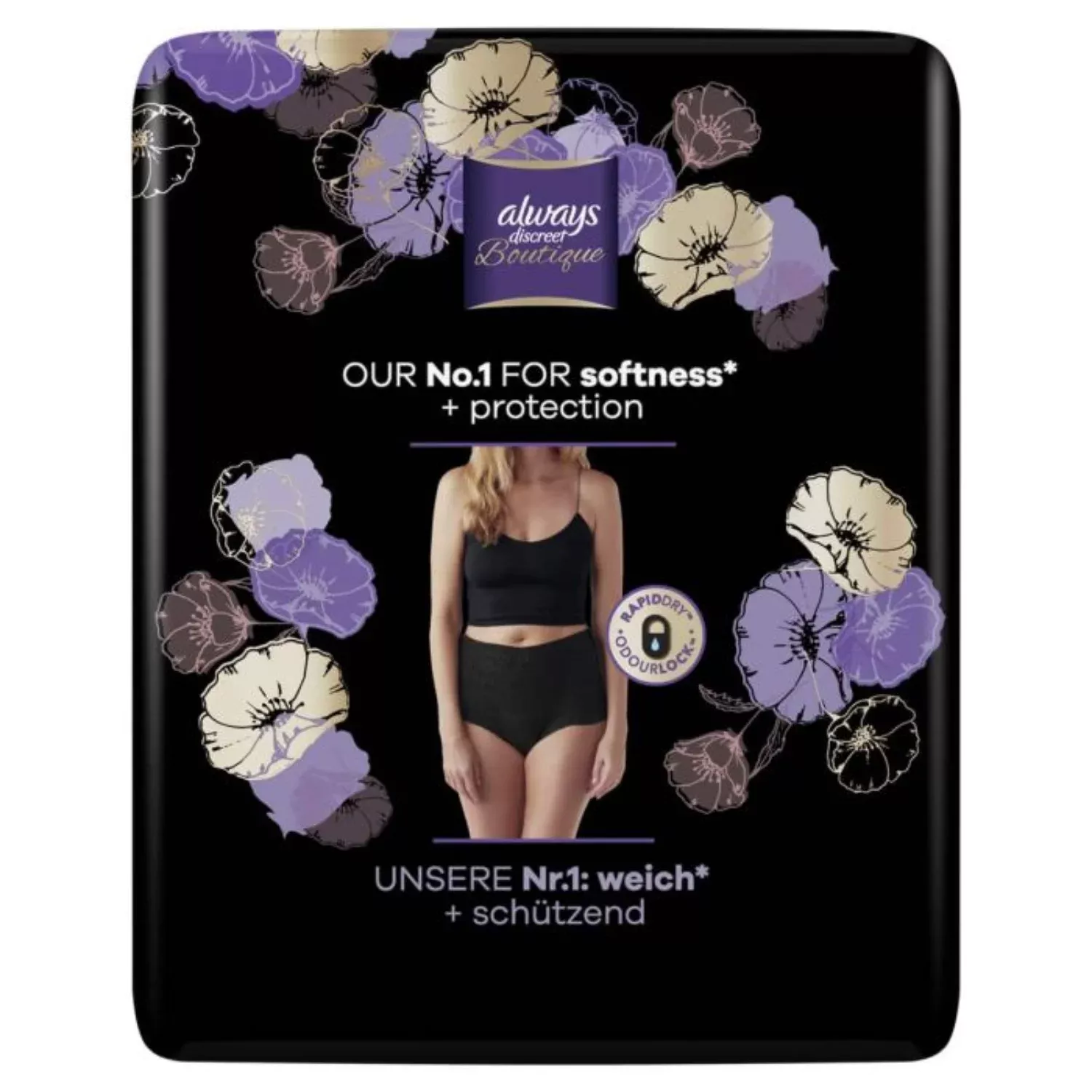 Always Discreet Boutique Pants Plus Black Medium 9 Pack