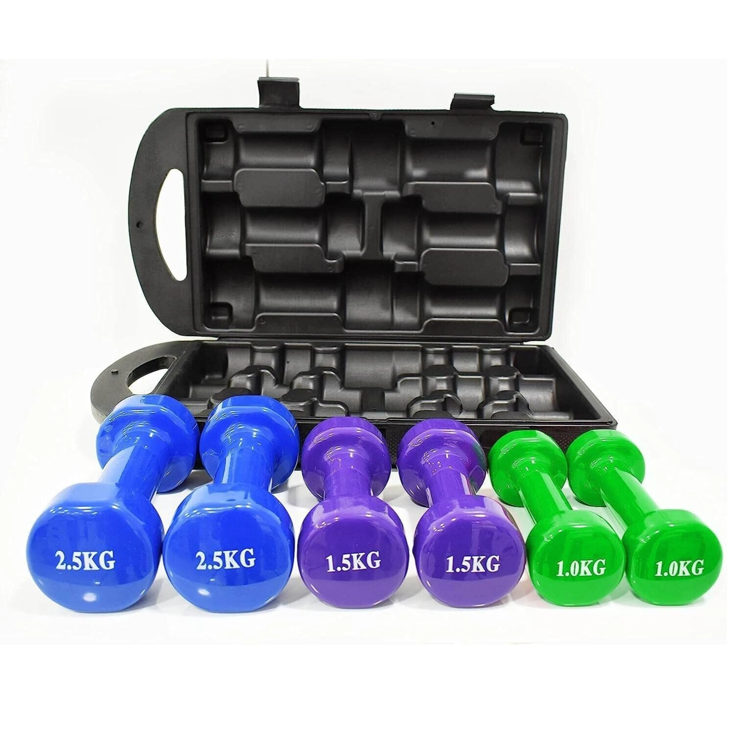 Kemket Neoprene Dumbbell Set with Carry Case 10kg – (Green, Purple, Blue)