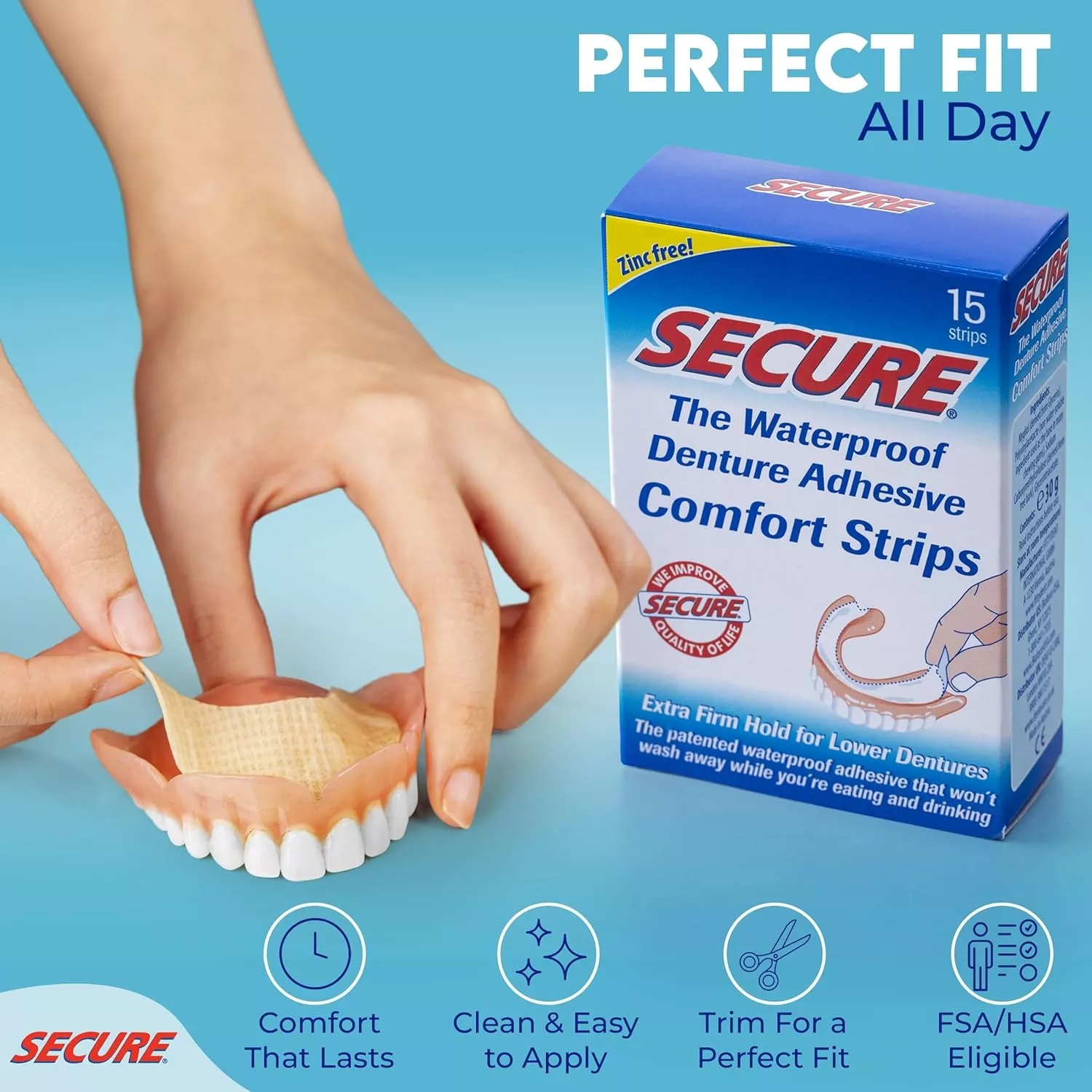 Secure Denture Adhesive Strips 15 Pack