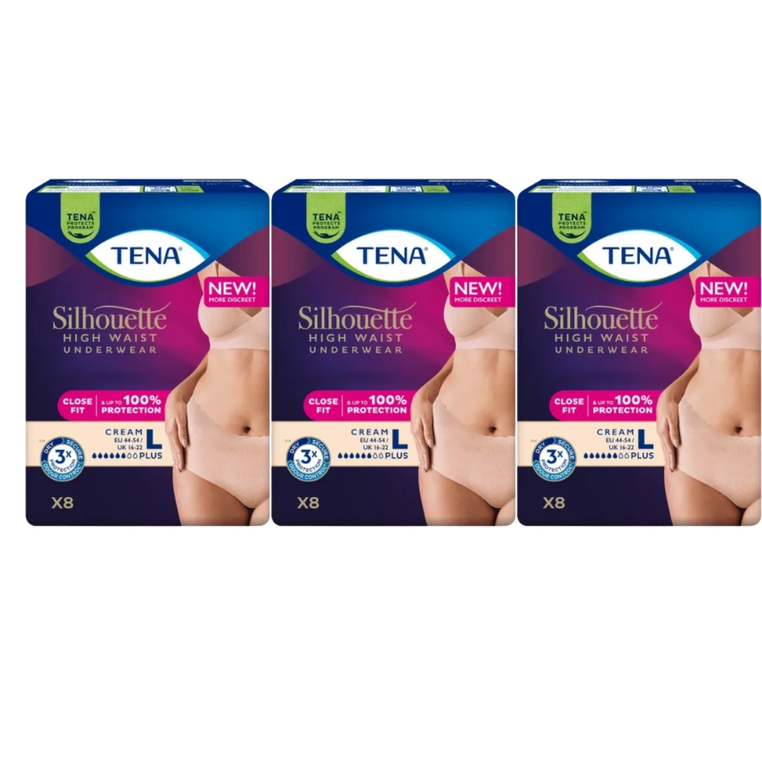 TENA Silhouette Plus High Waist Pants Cream Large 8 Count – Pack of 3