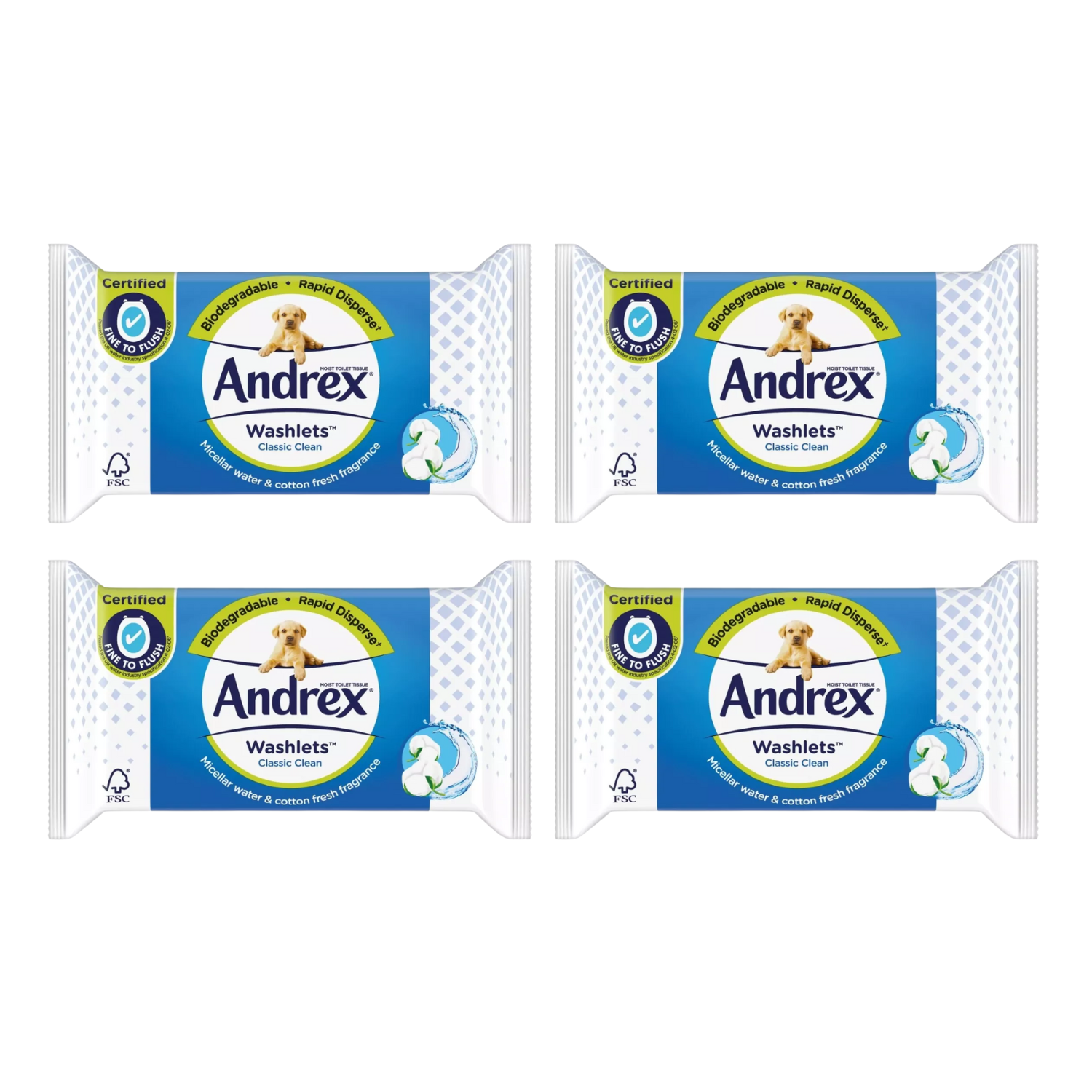 Andrex Classic Clean Washlets, 40 wipes – Pack of 4